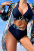 3pcs Tropical Contrast Trim Halter Bikini Set with Cover up